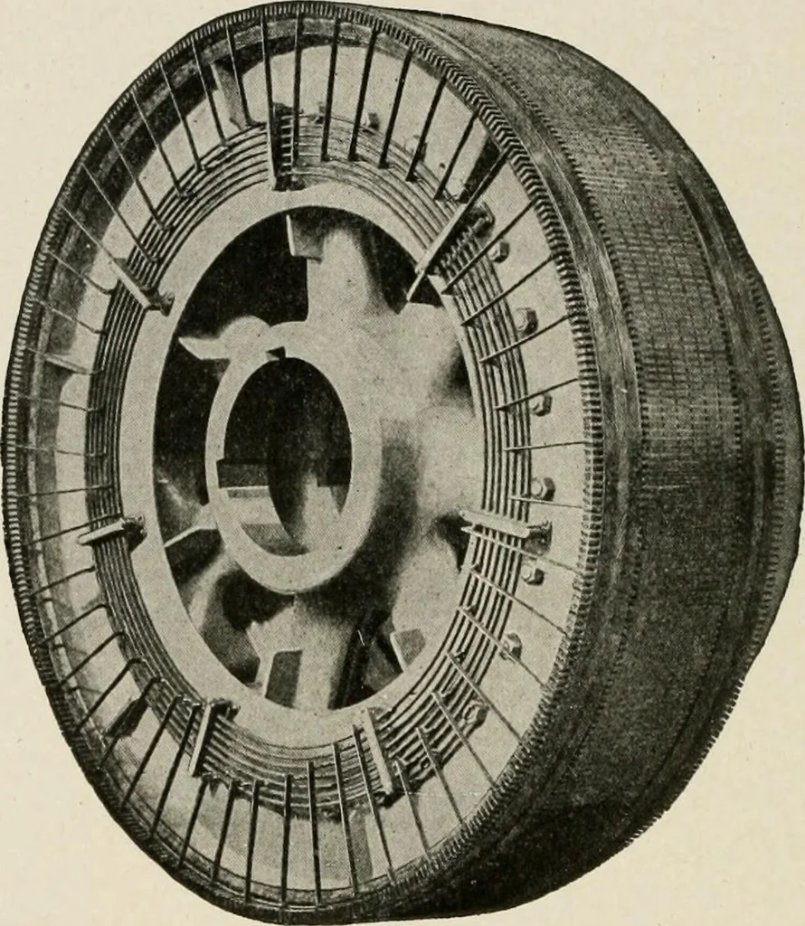 An illustration from Cyclopedia of applied electricity : a general reference work on direct-current generators and motors, storage batteries, electrochemistry, welding, electric wiring, meters, electric lighting, electric railways, power stations, switchboards, power transmission, alternating-current machinery, telegraphy, etc., 1916, leaf 322