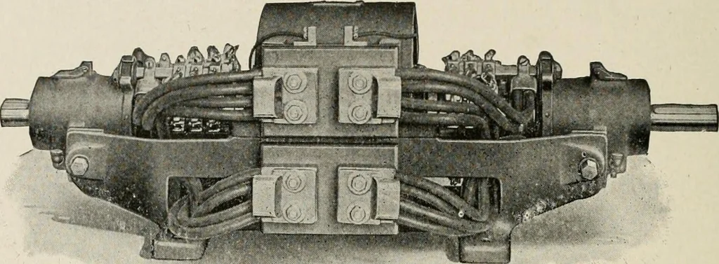 An illustration from Cyclopedia of applied electricity : a general reference work on direct-current generators and motors, storage batteries, electrochemistry, welding, electric wiring, meters, electric lighting, electric railways, power stations, switchboards, power transmission, alternating-current machinery, telegraphy, etc., 1916, leaf 328