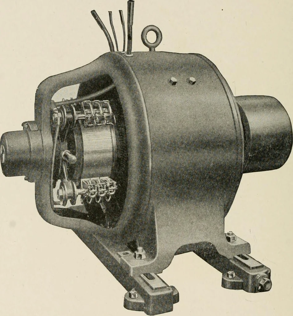An illustration from Cyclopedia of applied electricity : a general reference work on direct-current generators and motors, storage batteries, electrochemistry, welding, electric wiring, meters, electric lighting, electric railways, power stations, switchboards, power transmission, alternating-current machinery, telegraphy, etc., 1916, leaf 344