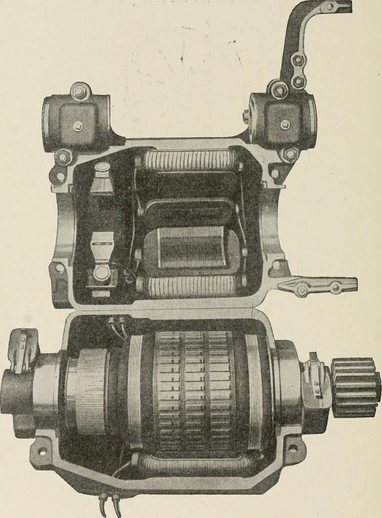An illustration from Cyclopedia of applied electricity : a general reference work on direct-current generators and motors, storage batteries, electrochemistry, welding, electric wiring, meters, electric lighting, electric railways, power stations, switchboards, power transmission, alternating-current machinery, telegraphy, etc., 1916, leaf 346