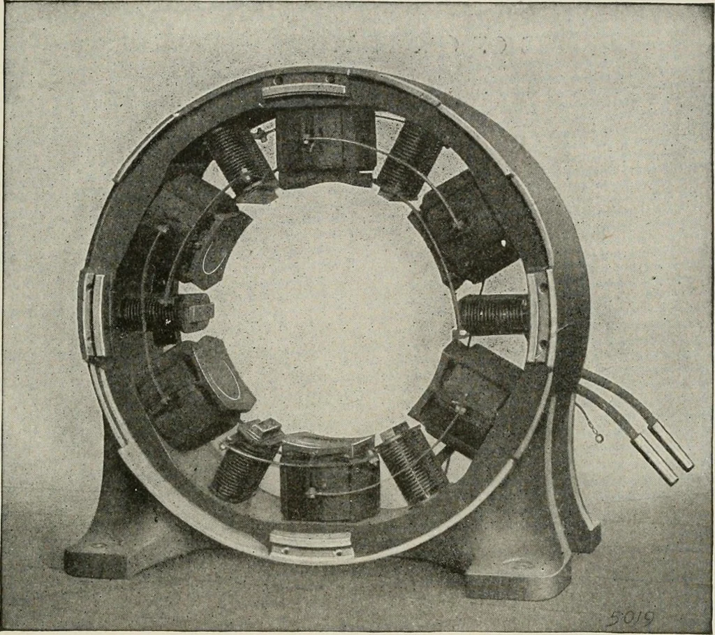 An illustration from Cyclopedia of applied electricity : a general reference work on direct-current generators and motors, storage batteries, electrochemistry, welding, electric wiring, meters, electric lighting, electric railways, power stations, switchboards, power transmission, alternating-current machinery, telegraphy, etc., 1916, leaf 351
