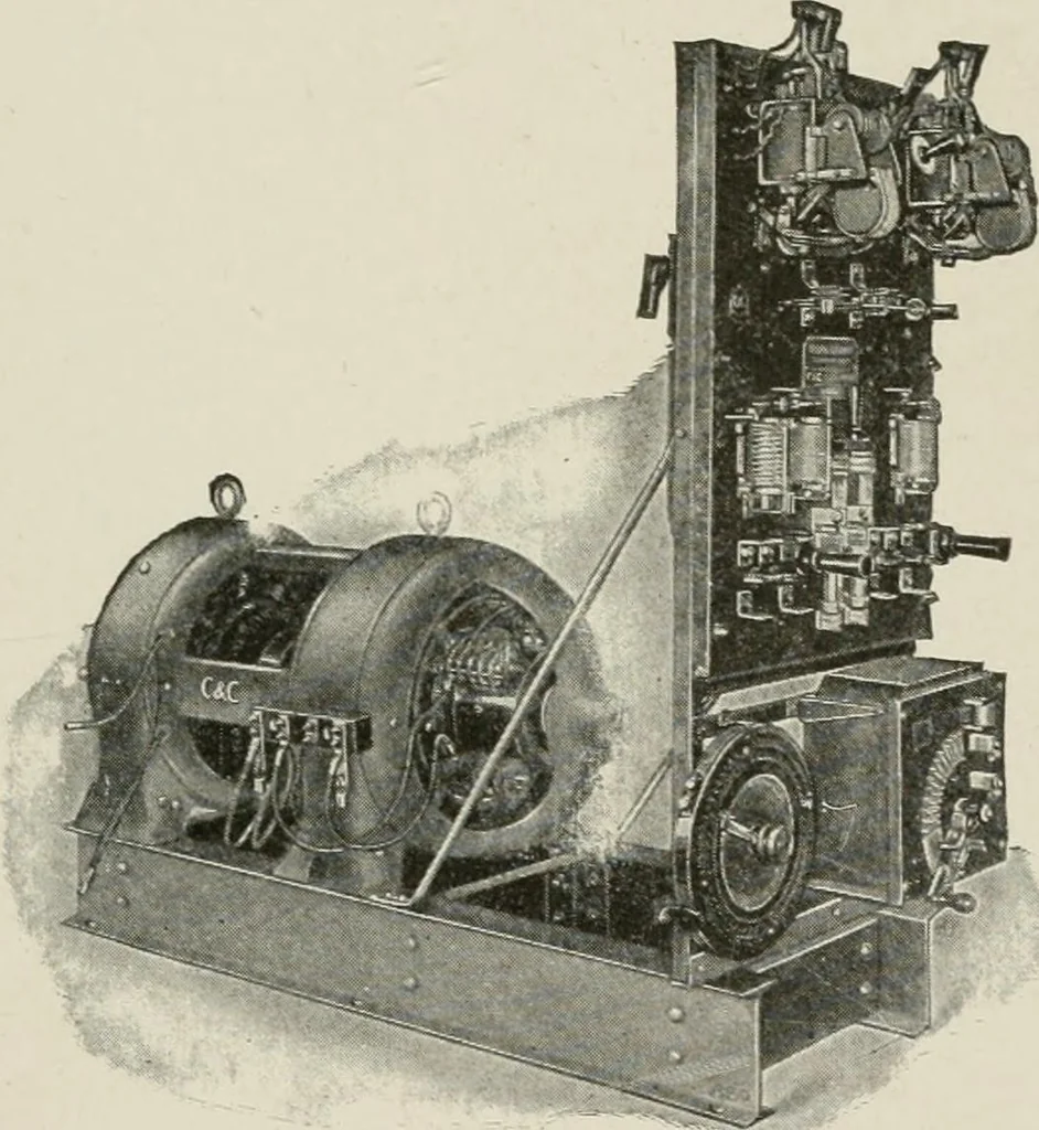 An illustration from Cyclopedia of applied electricity : a general reference work on direct-current generators and motors, storage batteries, electrochemistry, welding, electric wiring, meters, electric lighting, electric railways, power stations, switchboards, power transmission, alternating-current machinery, telegraphy, etc., 1916, leaf 373