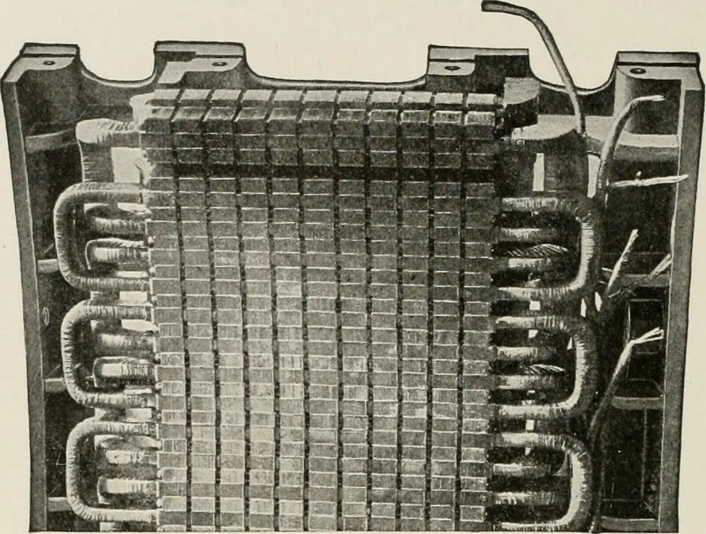 An illustration from Cyclopedia of applied electricity : a general reference work on direct-current generators and motors, storage batteries, electrochemistry, welding, electric wiring, meters, electric lighting, electric railways, power stations, switchboards, power transmission, alternating-current machinery, telegraphy, etc., 1916, leaf 398