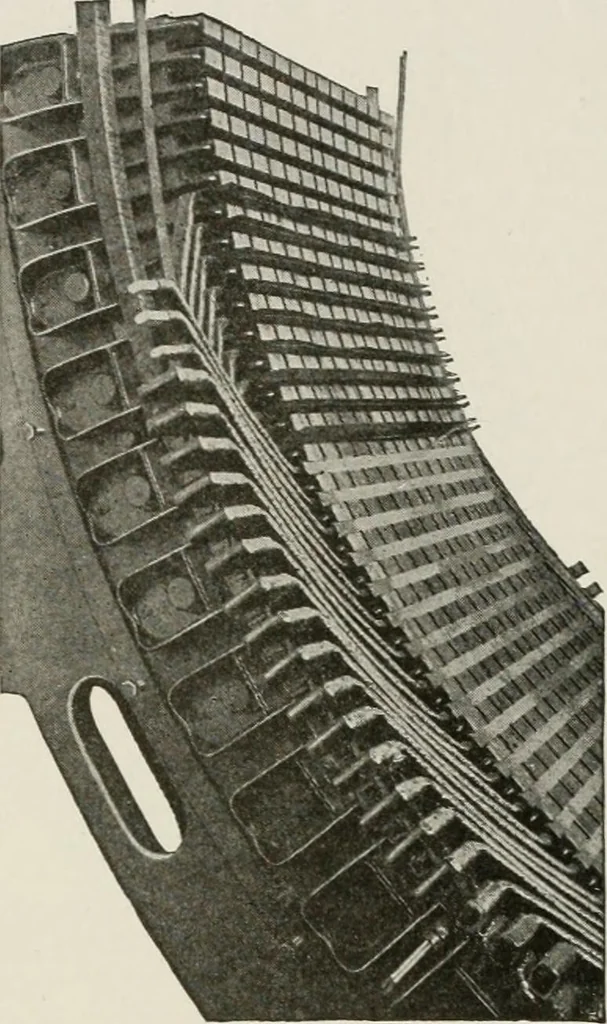 An illustration from Cyclopedia of applied electricity : a general reference work on direct-current generators and motors, storage batteries, electrochemistry, welding, electric wiring, meters, electric lighting, electric railways, power stations, switchboards, power transmission, alternating-current machinery, telegraphy, etc., 1916, leaf 399