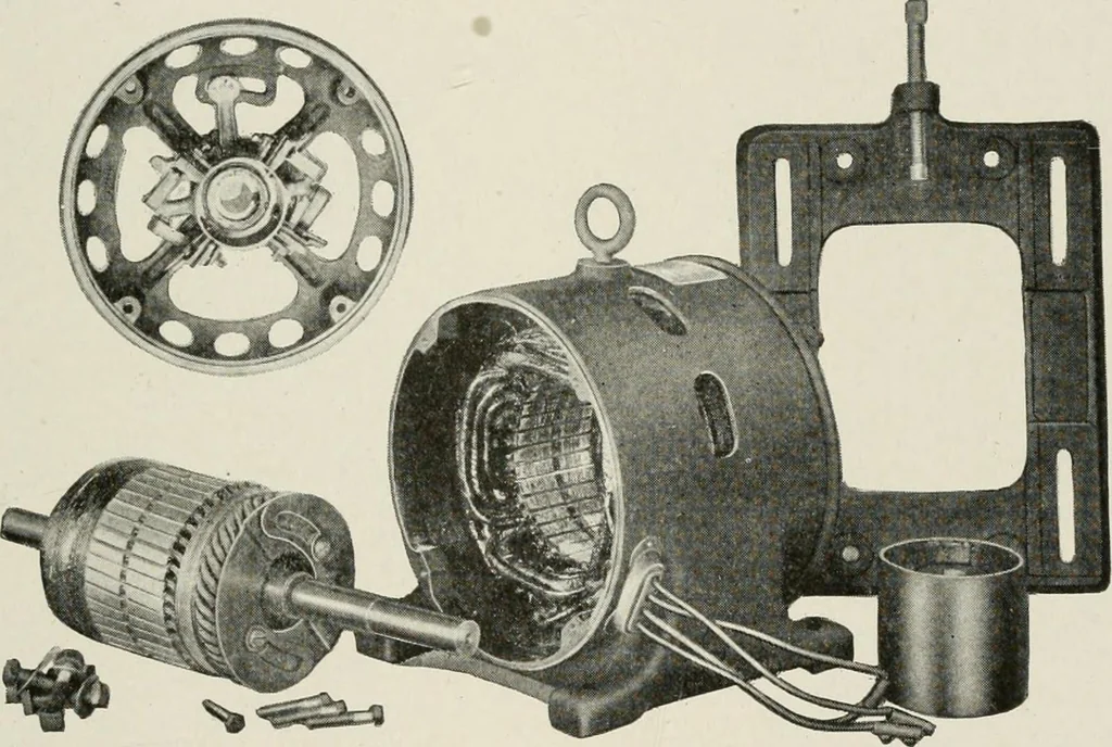 An illustration from Cyclopedia of applied electricity : a general reference work on direct-current generators and motors, storage batteries, electrochemistry, welding, electric wiring, meters, electric lighting, electric railways, power stations, switchboards, power transmission, alternating-current machinery, telegraphy, etc., 1916, leaf 427
