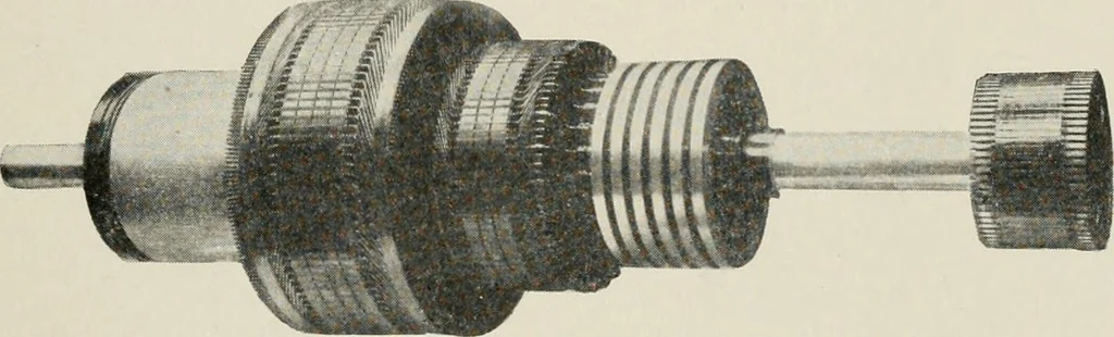 An illustration from Cyclopedia of applied electricity : a general reference work on direct-current generators and motors, storage batteries, electrochemistry, welding, electric wiring, meters, electric lighting, electric railways, power stations, switchboards, power transmission, alternating-current machinery, telegraphy, etc., 1916, leaf 457