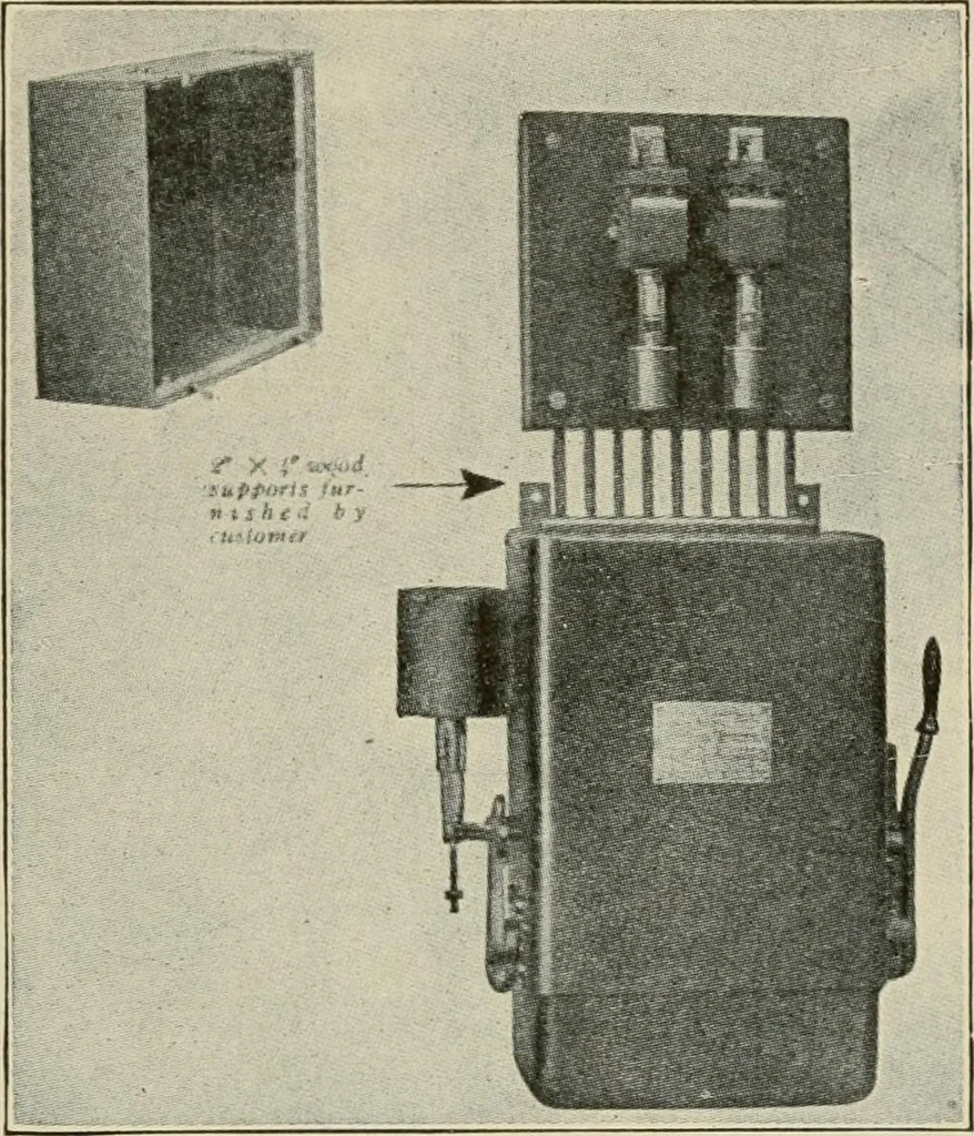 An illustration from Cyclopedia of applied electricity : a general reference work on direct-current generators and motors, storage batteries, electrochemistry, welding, electric wiring, meters, electric lighting, electric railways, power stations, switchboards, power transmission, alternating-current machinery, telegraphy, etc., 1916, leaf 198