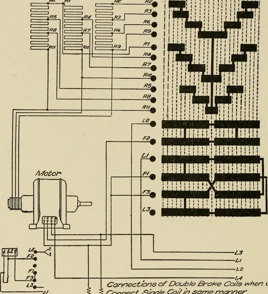 An illustration from Cyclopedia of applied electricity : a general reference work on direct-current generators and motors, storage batteries, electrochemistry, welding, electric wiring, meters, electric lighting, electric railways, power stations, switchboards, power transmission, alternating-current machinery, telegraphy, etc., 1916, leaf 203