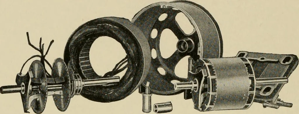 An illustration from Cyclopedia of applied electricity : a general reference work on direct-current generators and motors, storage batteries, electrochemistry, welding, electric wiring, meters, electric lighting, electric railways, power stations, switchboards, power transmission, alternating-current machinery, telegraphy, etc., 1916, leaf 205
