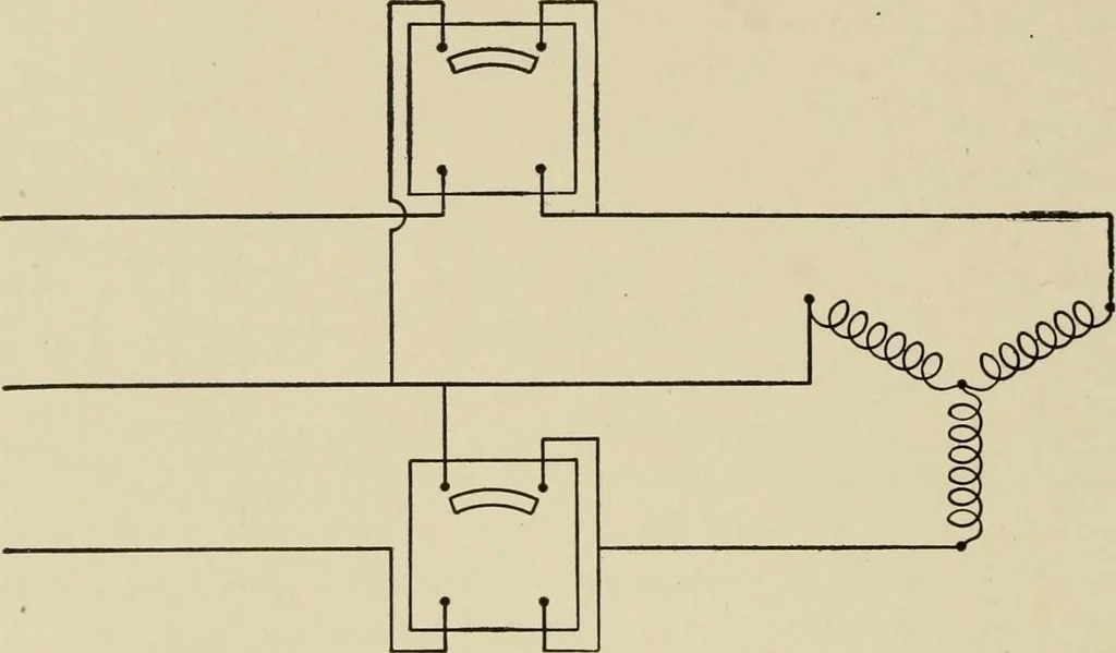 An illustration from Cyclopedia of applied electricity : a general reference work on direct-current generators and motors, storage batteries, electrochemistry, welding, electric wiring, meters, electric lighting, electric railways, power stations, switchboards, power transmission, alternating-current machinery, telegraphy, etc., 1916, leaf 257