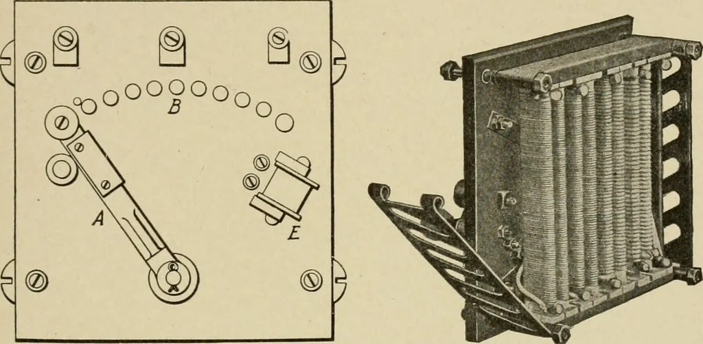 An illustration from Cyclopedia of applied electricity : a general reference work on direct-current generators and motors, storage batteries, electrochemistry, welding, electric wiring, meters, electric lighting, electric railways, power stations, switchboards, power transmission, alternating-current machinery, telegraphy, etc., 1916, leaf 46