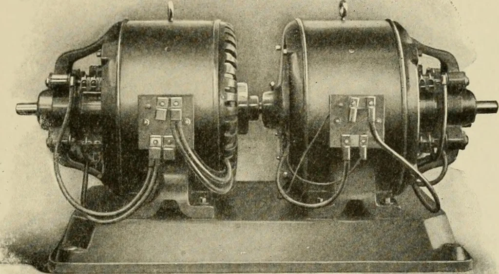 An illustration from Cyclopedia of applied electricity : a general reference work on direct-current generators and motors, storage batteries, electrochemistry, welding, electric wiring, meters, electric lighting, electric railways, power stations, switchboards, power transmission, alternating-current machinery, telegraphy, etc., 1916, leaf 74