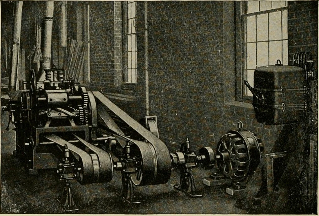 An illustration from Cyclopedia of applied electricity : a general reference work on direct-current generators and motors, storage batteries, electrochemistry, welding, electric wiring, meters, electric lighting, electric railways, power stations, switchboards, power transmission, alternating-current machinery, telegraphy, etc., 1916, leaf 95