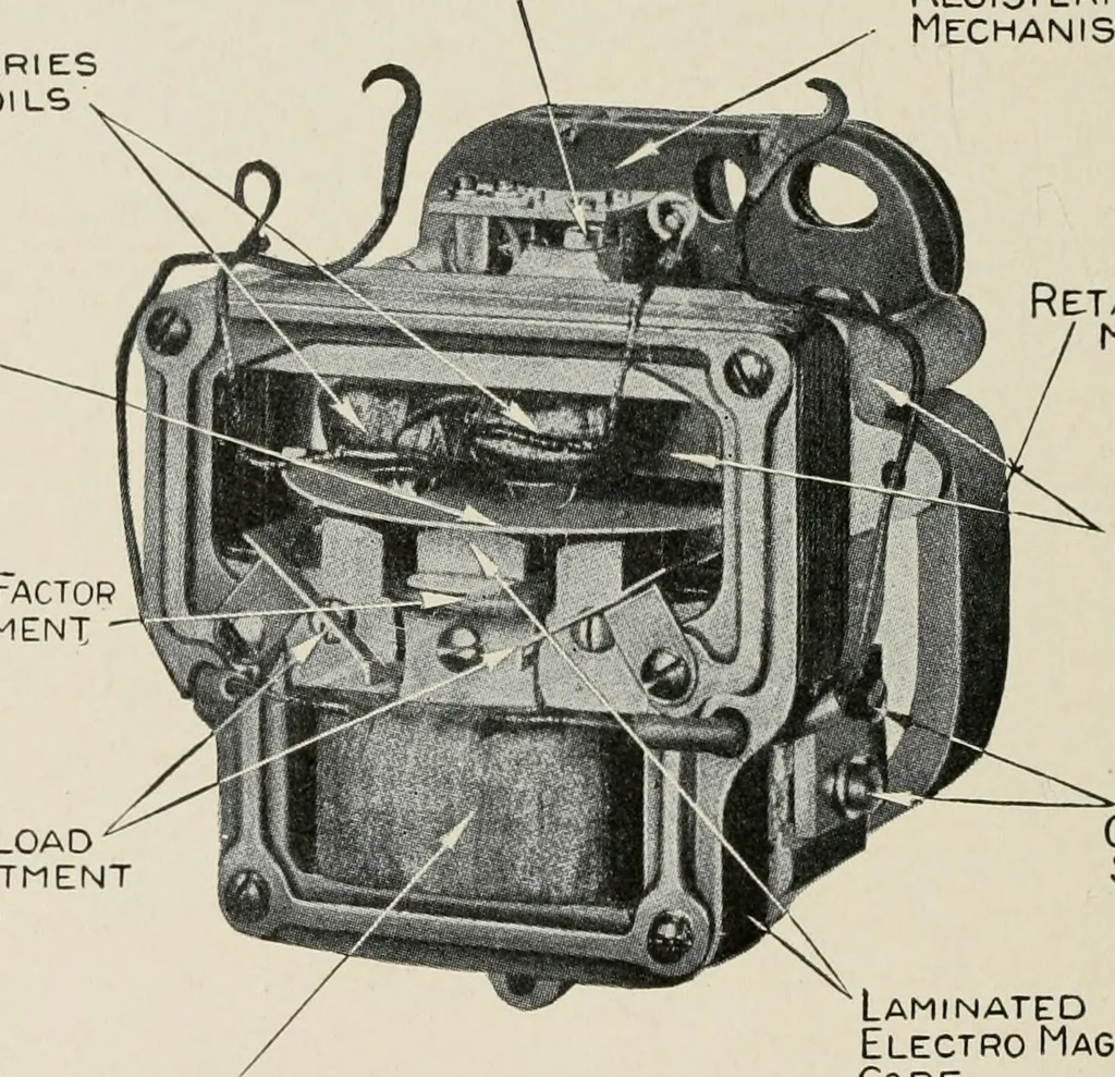 An illustration from Cyclopedia of applied electricity : a general reference work on direct-current generators and motors, storage batteries, electrochemistry, welding, electric wiring, meters, electric lighting, electric railways, power stations, switchboards, power transmission, alternating-current machinery, telegraphy, etc., 1916, leaf 115