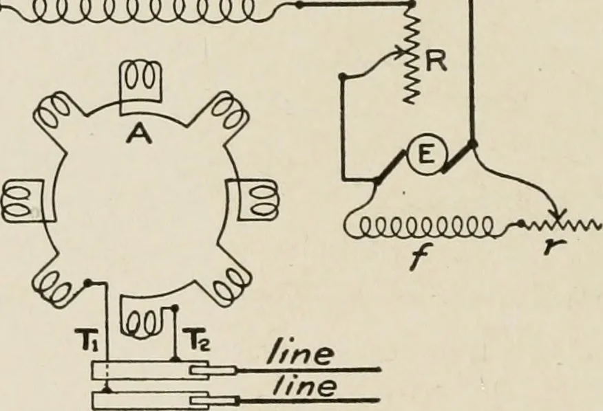An illustration from Cyclopedia of applied electricity : a general reference work on direct-current generators and motors, storage batteries, electrochemistry, welding, electric wiring, meters, electric lighting, electric railways, power stations, switchboards, power transmission, alternating-current machinery, telegraphy, etc., 1916, leaf 139