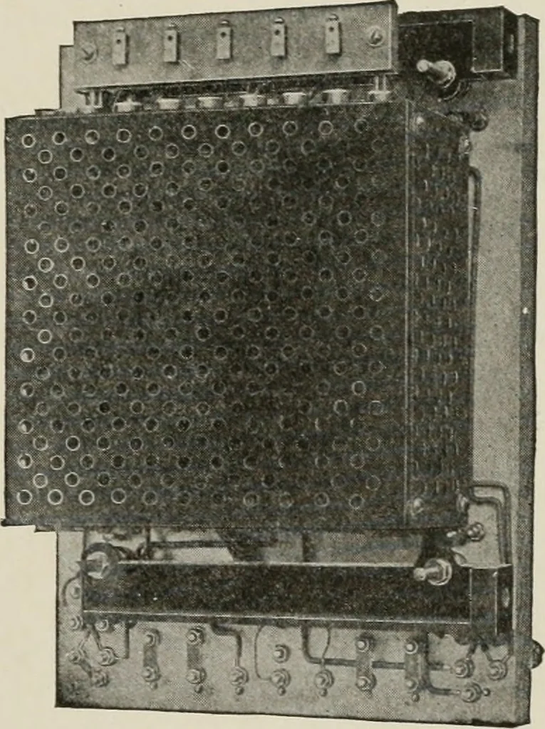 An illustration from Cyclopedia of applied electricity : a general reference work on direct-current generators and motors, storage batteries, electrochemistry, welding, electric wiring, meters, electric lighting, electric railways, power stations, switchboards, power transmission, alternating-current machinery, telegraphy, etc., 1916, leaf 146