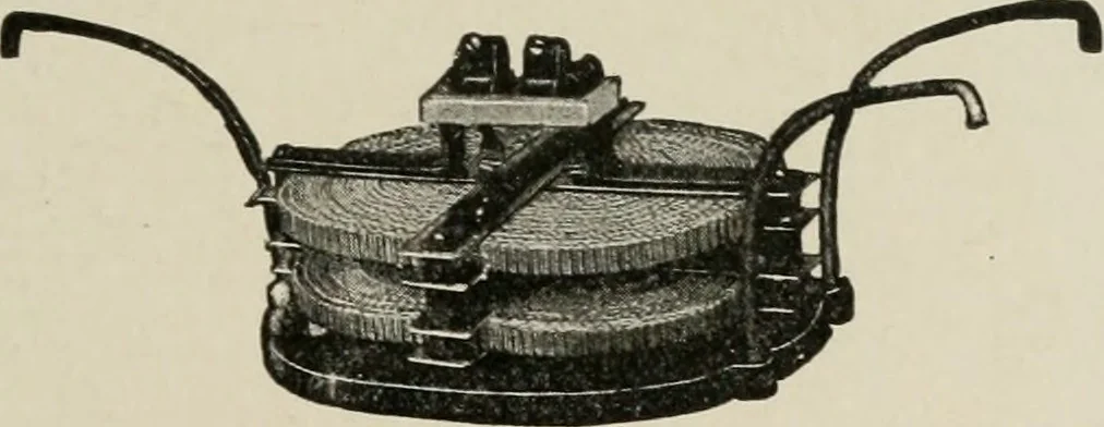 An illustration from Cyclopedia of applied electricity : a general reference work on direct-current generators and motors, storage batteries, electrochemistry, welding, electric wiring, meters, electric lighting, electric railways, power stations, switchboards, power transmission, alternating-current machinery, telegraphy, etc., 1916, leaf 184