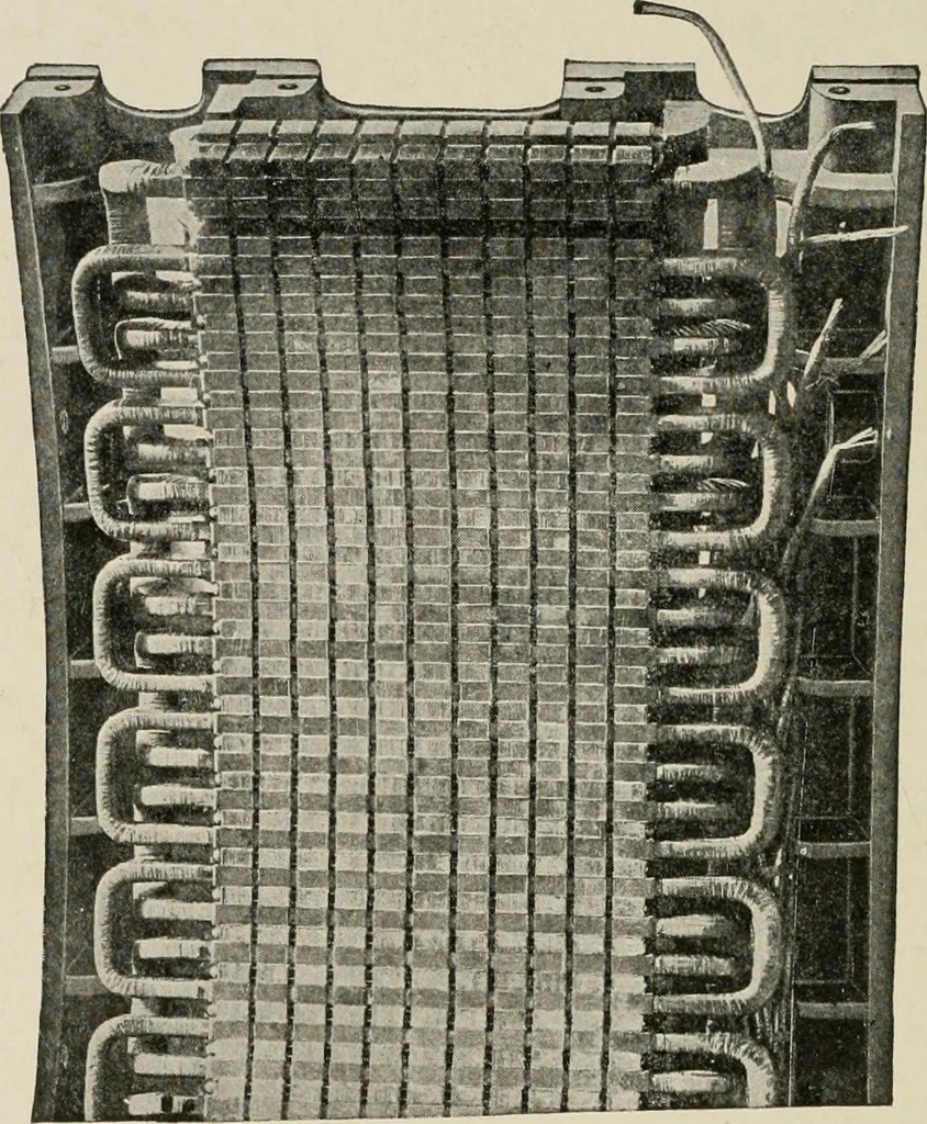 An illustration from Cyclopedia of applied electricity : a general reference work on direct-current generators and motors, storage batteries, electrochemistry, welding, electric wiring, meters, electric lighting, electric railways, power stations, switchboards, power transmission, alternating-current machinery, telegraphy, etc., 1916, leaf 197