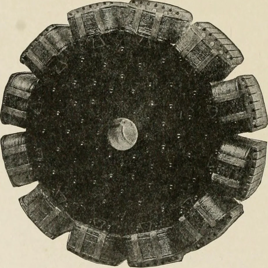 An illustration from Cyclopedia of applied electricity : a general reference work on direct-current generators and motors, storage batteries, electrochemistry, welding, electric wiring, meters, electric lighting, electric railways, power stations, switchboards, power transmission, alternating-current machinery, telegraphy, etc., 1916, leaf 199