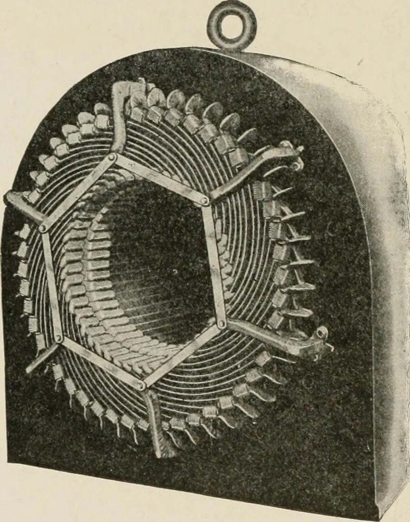 An illustration from Cyclopedia of applied electricity : a general reference work on direct-current generators and motors, storage batteries, electrochemistry, welding, electric wiring, meters, electric lighting, electric railways, power stations, switchboards, power transmission, alternating-current machinery, telegraphy, etc., 1916, leaf 209