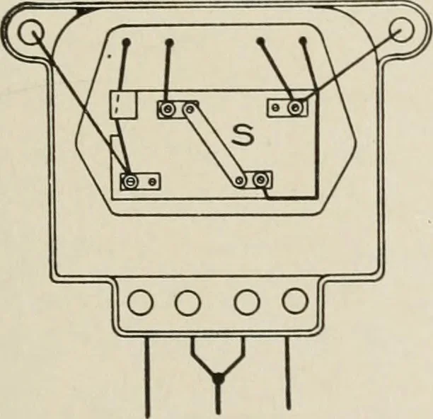 An illustration from Cyclopedia of applied electricity : a general reference work on direct-current generators and motors, storage batteries, electrochemistry, welding, electric wiring, meters, electric lighting, electric railways, power stations, switchboards, power transmission, alternating-current machinery, telegraphy, etc., 1916, leaf 324