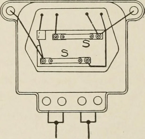 An illustration from Cyclopedia of applied electricity : a general reference work on direct-current generators and motors, storage batteries, electrochemistry, welding, electric wiring, meters, electric lighting, electric railways, power stations, switchboards, power transmission, alternating-current machinery, telegraphy, etc., 1916, leaf 324