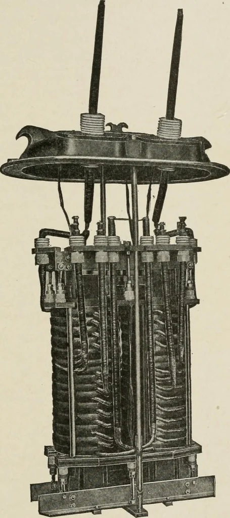 An illustration from Cyclopedia of applied electricity : a general reference work on direct-current generators and motors, storage batteries, electrochemistry, welding, electric wiring, meters, electric lighting, electric railways, power stations, switchboards, power transmission, alternating-current machinery, telegraphy, etc., 1916, leaf 326