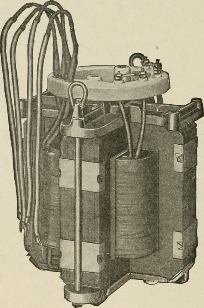 An illustration from Cyclopedia of applied electricity : a general reference work on direct-current generators and motors, storage batteries, electrochemistry, welding, electric wiring, meters, electric lighting, electric railways, power stations, switchboards, power transmission, alternating-current machinery, telegraphy, etc., 1916, leaf 331