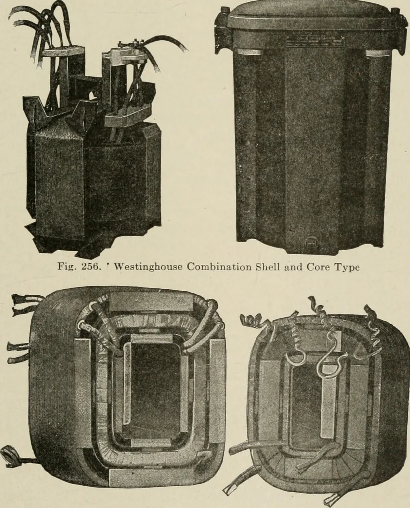 An illustration from Cyclopedia of applied electricity : a general reference work on direct-current generators and motors, storage batteries, electrochemistry, welding, electric wiring, meters, electric lighting, electric railways, power stations, switchboards, power transmission, alternating-current machinery, telegraphy, etc., 1916, leaf 332