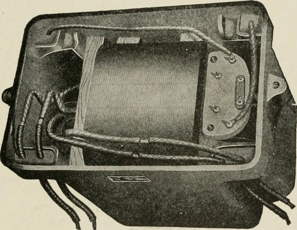 An illustration from Cyclopedia of applied electricity : a general reference work on direct-current generators and motors, storage batteries, electrochemistry, welding, electric wiring, meters, electric lighting, electric railways, power stations, switchboards, power transmission, alternating-current machinery, telegraphy, etc., 1916, leaf 340