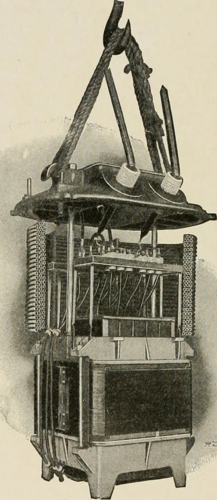 An illustration from Cyclopedia of applied electricity : a general reference work on direct-current generators and motors, storage batteries, electrochemistry, welding, electric wiring, meters, electric lighting, electric railways, power stations, switchboards, power transmission, alternating-current machinery, telegraphy, etc., 1916, leaf 341
