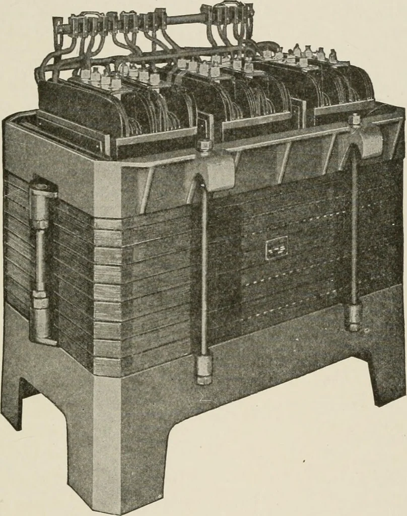 An illustration from Cyclopedia of applied electricity : a general reference work on direct-current generators and motors, storage batteries, electrochemistry, welding, electric wiring, meters, electric lighting, electric railways, power stations, switchboards, power transmission, alternating-current machinery, telegraphy, etc., 1916, leaf 346