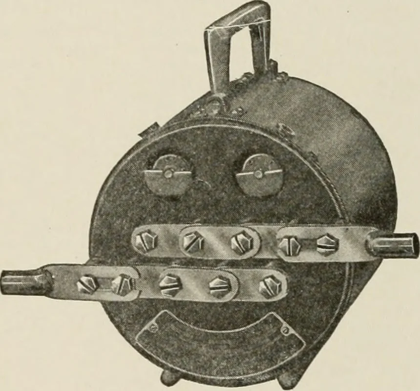 An illustration from Cyclopedia of applied electricity : a general reference work on direct-current generators and motors, storage batteries, electrochemistry, welding, electric wiring, meters, electric lighting, electric railways, power stations, switchboards, power transmission, alternating-current machinery, telegraphy, etc., 1916, leaf 350