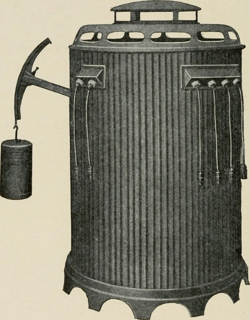 An illustration from Cyclopedia of applied electricity : a general reference work on direct-current generators and motors, storage batteries, electrochemistry, welding, electric wiring, meters, electric lighting, electric railways, power stations, switchboards, power transmission, alternating-current machinery, telegraphy, etc., 1916, leaf 357