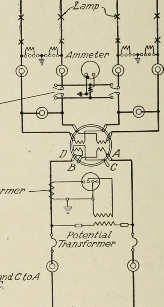 An illustration from Cyclopedia of applied electricity : a general reference work on direct-current generators and motors, storage batteries, electrochemistry, welding, electric wiring, meters, electric lighting, electric railways, power stations, switchboards, power transmission, alternating-current machinery, telegraphy, etc., 1916, leaf 359