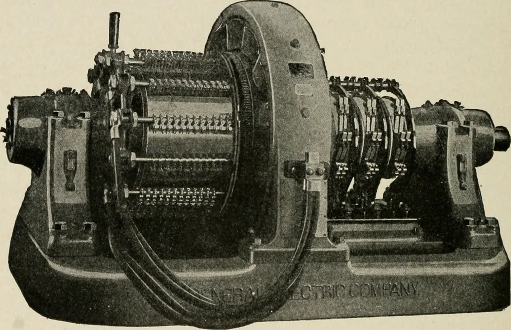 An illustration from Cyclopedia of applied electricity : a general reference work on direct-current generators and motors, storage batteries, electrochemistry, welding, electric wiring, meters, electric lighting, electric railways, power stations, switchboards, power transmission, alternating-current machinery, telegraphy, etc., 1916, leaf 403