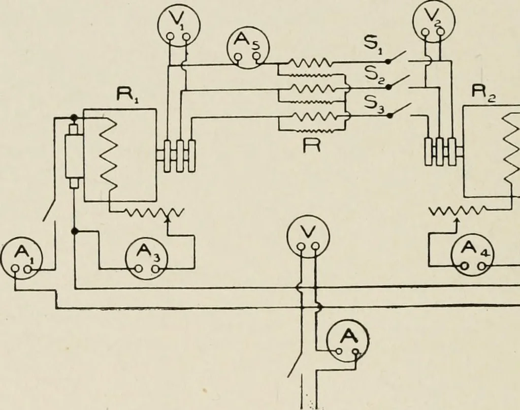 An illustration from Cyclopedia of applied electricity : a general reference work on direct-current generators and motors, storage batteries, electrochemistry, welding, electric wiring, meters, electric lighting, electric railways, power stations, switchboards, power transmission, alternating-current machinery, telegraphy, etc., 1916, leaf 423