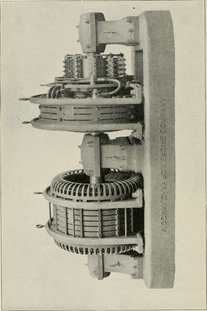 An illustration from Cyclopedia of applied electricity : a general reference work on direct-current generators and motors, storage batteries, electrochemistry, welding, electric wiring, meters, electric lighting, electric railways, power stations, switchboards, power transmission, alternating-current machinery, telegraphy, etc., 1916, leaf 433
