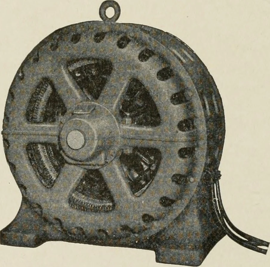 An illustration from Cyclopedia of applied electricity : a general reference work on direct-current generators and motors, storage batteries, electrochemistry, welding, electric wiring, meters, electric lighting, electric railways, power stations, switchboards, power transmission, alternating-current machinery, telegraphy, etc., 1916, leaf 444