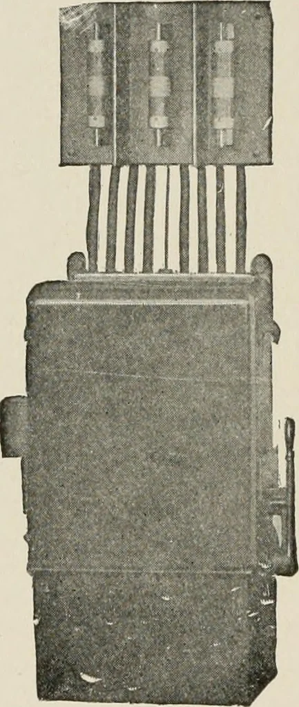 An illustration from Cyclopedia of applied electricity : a general reference work on direct-current generators and motors, storage batteries, electrochemistry, welding, electric wiring, meters, electric lighting, electric railways, power stations, switchboards, power transmission, alternating-current machinery, telegraphy, etc., 1916, leaf 449