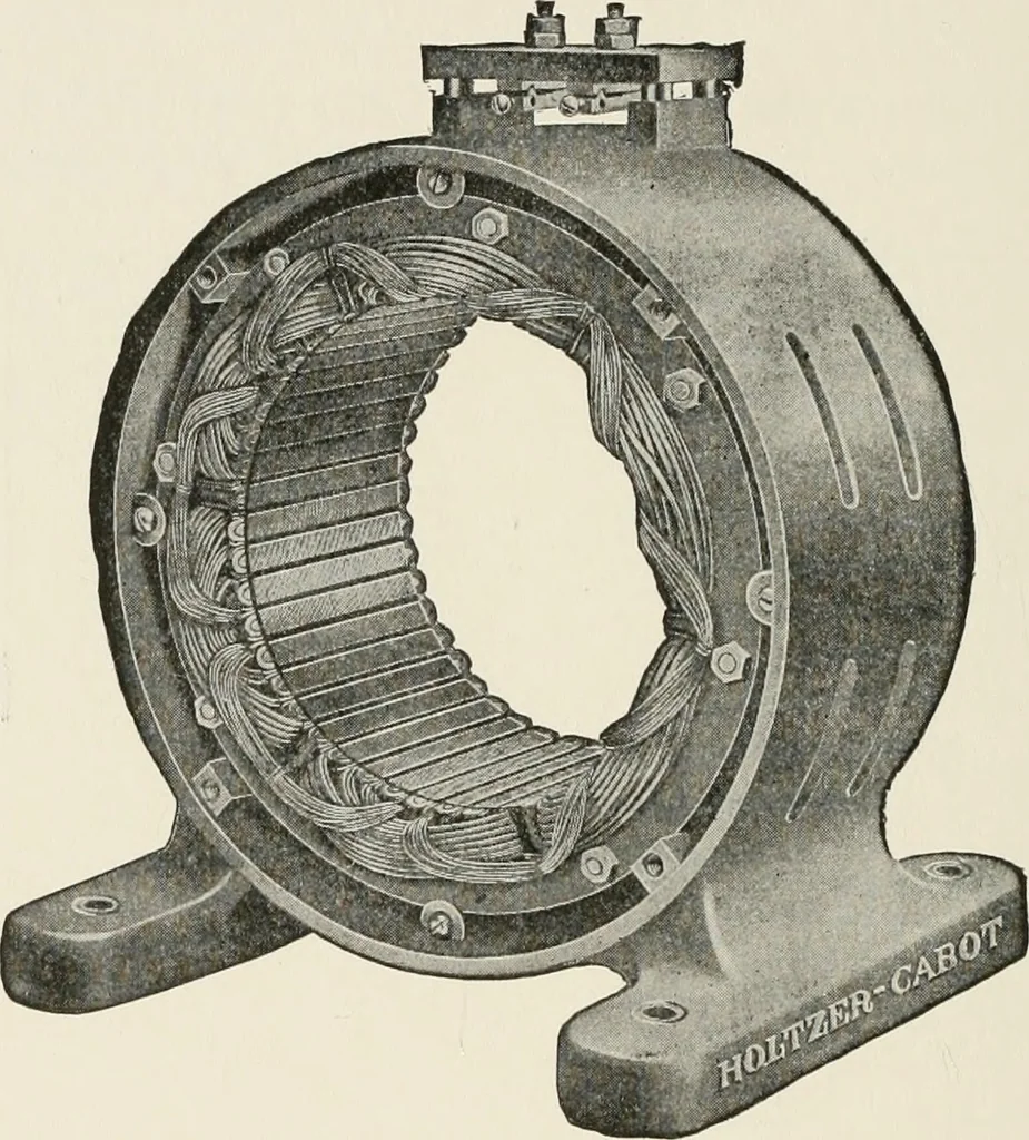An illustration from Cyclopedia of applied electricity : a general reference work on direct-current generators and motors, storage batteries, electrochemistry, welding, electric wiring, meters, electric lighting, electric railways, power stations, switchboards, power transmission, alternating-current machinery, telegraphy, etc., 1916, leaf 459