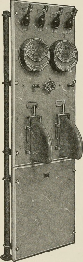 An illustration from Cyclopedia of applied electricity : a general reference work on direct-current generators and motors, storage batteries, electrochemistry, welding, electric wiring, meters, electric lighting, electric railways, power stations, switchboards, power transmission, alternating-current machinery, telegraphy, etc., 1916, leaf 488