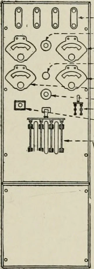An illustration from Cyclopedia of applied electricity : a general reference work on direct-current generators and motors, storage batteries, electrochemistry, welding, electric wiring, meters, electric lighting, electric railways, power stations, switchboards, power transmission, alternating-current machinery, telegraphy, etc., 1916, leaf 494