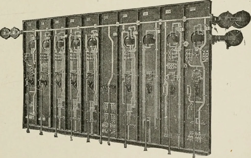An illustration from Cyclopedia of applied electricity : a general reference work on direct-current generators and motors, storage batteries, electrochemistry, welding, electric wiring, meters, electric lighting, electric railways, power stations, switchboards, power transmission, alternating-current machinery, telegraphy, etc., 1916, leaf 498