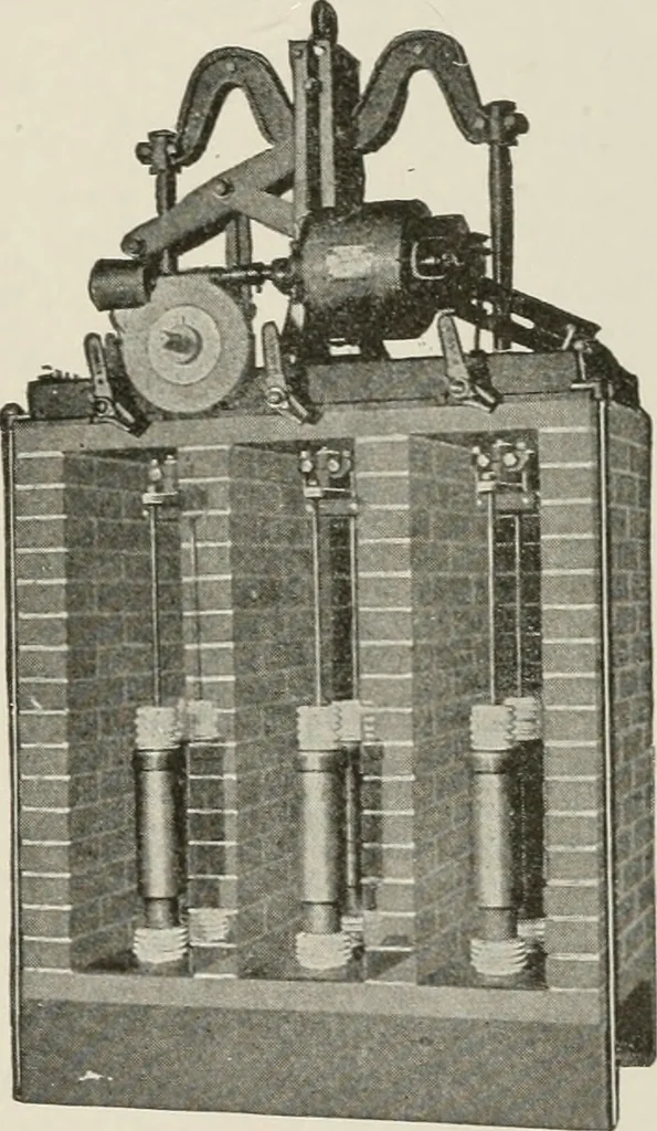 An illustration from Cyclopedia of applied electricity : a general reference work on direct-current generators and motors, storage batteries, electrochemistry, welding, electric wiring, meters, electric lighting, electric railways, power stations, switchboards, power transmission, alternating-current machinery, telegraphy, etc., 1916, leaf 510