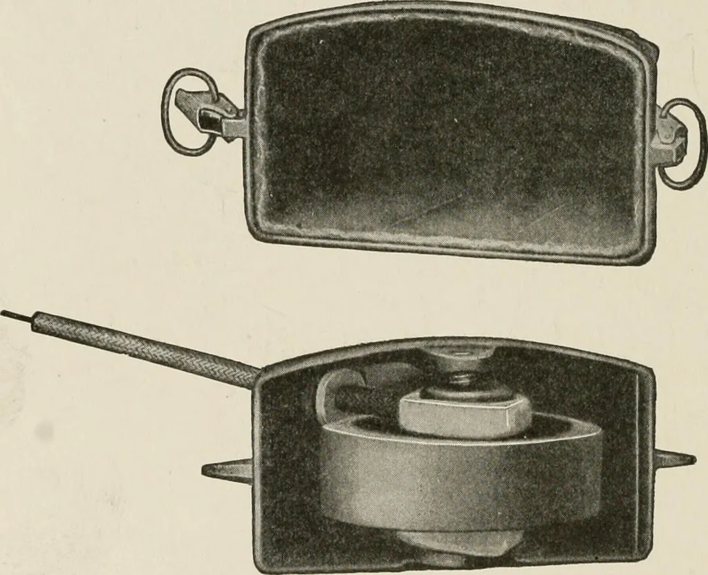 An illustration from Cyclopedia of applied electricity : a general reference work on direct-current generators and motors, storage batteries, electrochemistry, welding, electric wiring, meters, electric lighting, electric railways, power stations, switchboards, power transmission, alternating-current machinery, telegraphy, etc., 1916, leaf 523