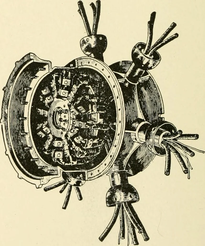 An illustration from Cyclopedia of applied electricity : a general reference work on direct-current generators and motors, storage batteries, electrochemistry, welding, electric wiring, meters, electric lighting, electric railways, power stations, switchboards, power transmission, alternating-current machinery, telegraphy, etc., 1916, leaf 101