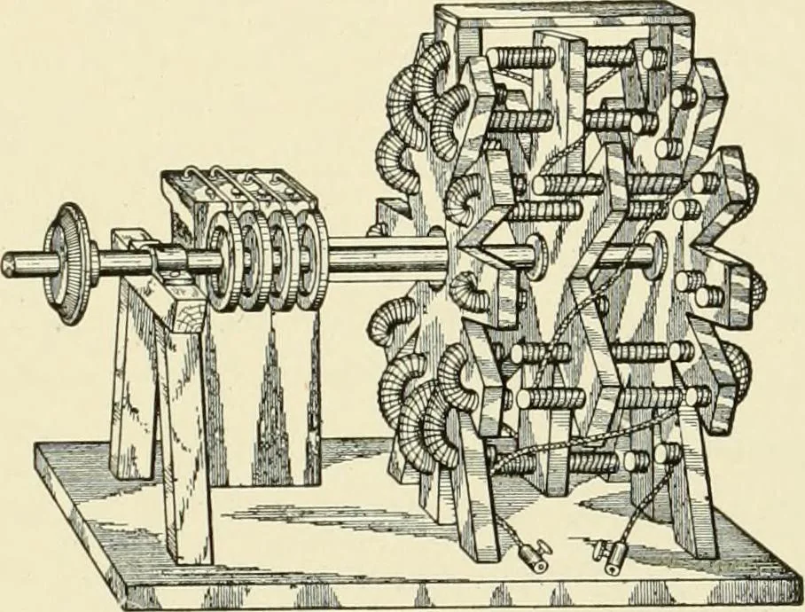 An illustration from Cyclopedia of applied electricity : a general reference work on direct-current generators and motors, storage batteries, electrochemistry, welding, electric wiring, meters, electric lighting, electric railways, power stations, switchboards, power transmission, alternating-current machinery, telegraphy, etc., 1916, leaf 118
