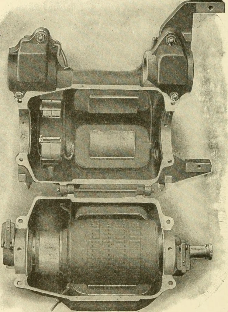 An illustration from Cyclopedia of applied electricity : a general reference work on direct-current generators and motors, storage batteries, electrochemistry, welding, electric wiring, meters, electric lighting, electric railways, power stations, switchboards, power transmission, alternating-current machinery, telegraphy, etc., 1916, leaf 149