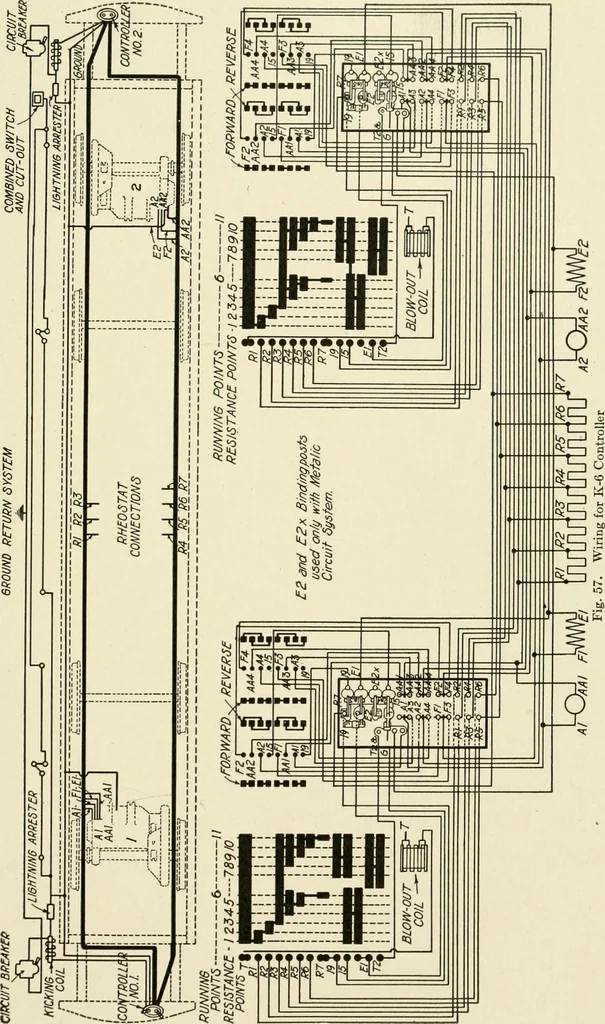 An illustration from Cyclopedia of applied electricity : a general reference work on direct-current generators and motors, storage batteries, electrochemistry, welding, electric wiring, meters, electric lighting, electric railways, power stations, switchboards, power transmission, alternating-current machinery, telegraphy, etc., 1916, leaf 176